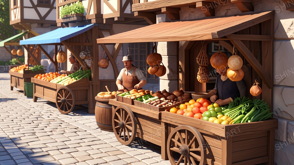 中世ファンタジー|王都市場の屋台|10枚セット