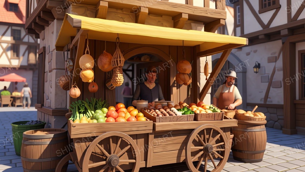 中世ファンタジー｜王都市場の屋台｜10枚セット