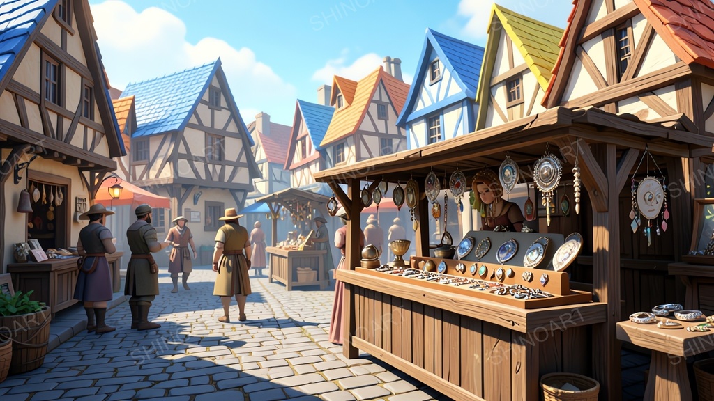 中世ファンタジー|王都市場の屋台|10枚セット