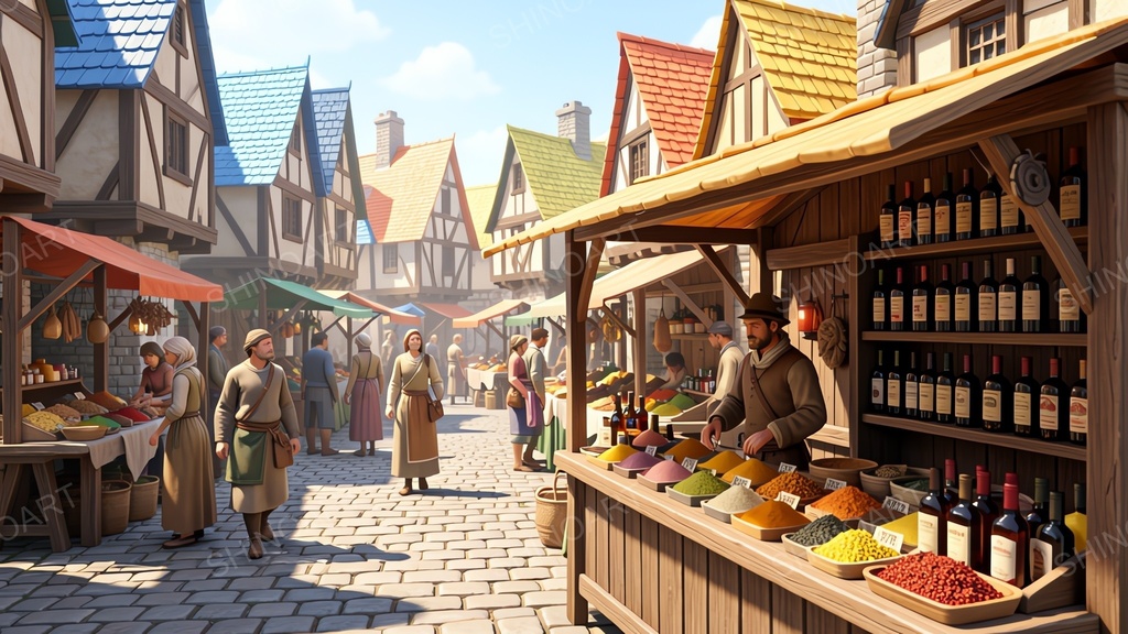 中世ファンタジー|王都市場の屋台|10枚セット