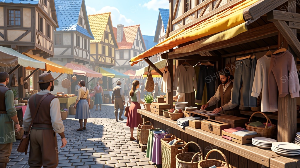 中世ファンタジー|王都市場の屋台|10枚セット