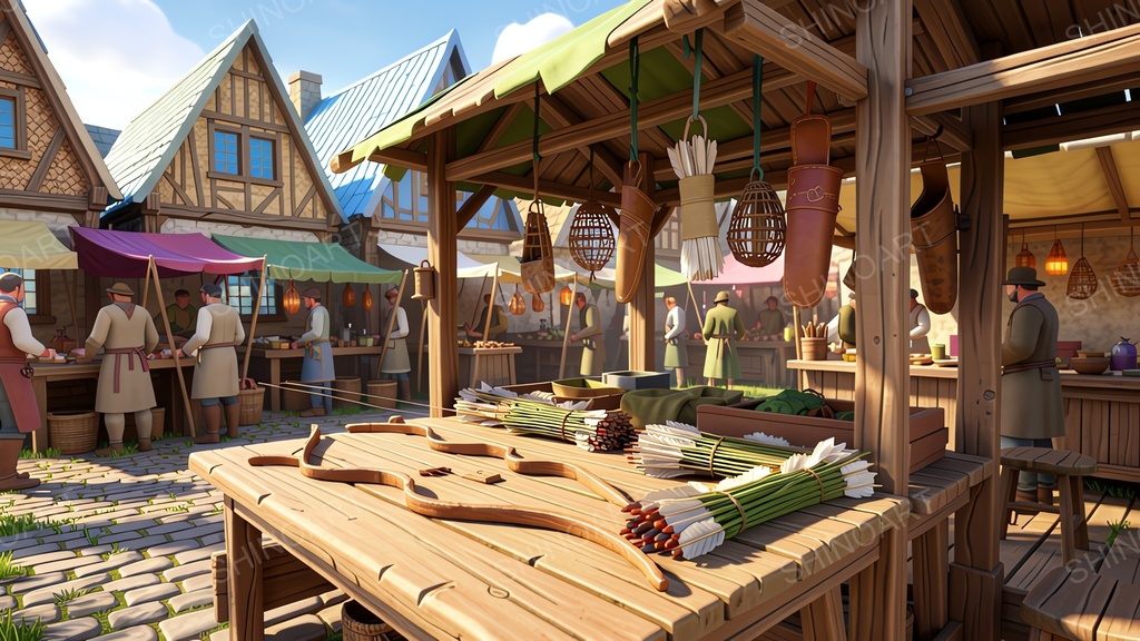 中世ファンタジー|市場の武具屋台|10枚セット