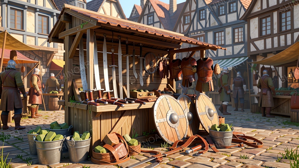 中世ファンタジー|市場の武具屋台|10枚セット