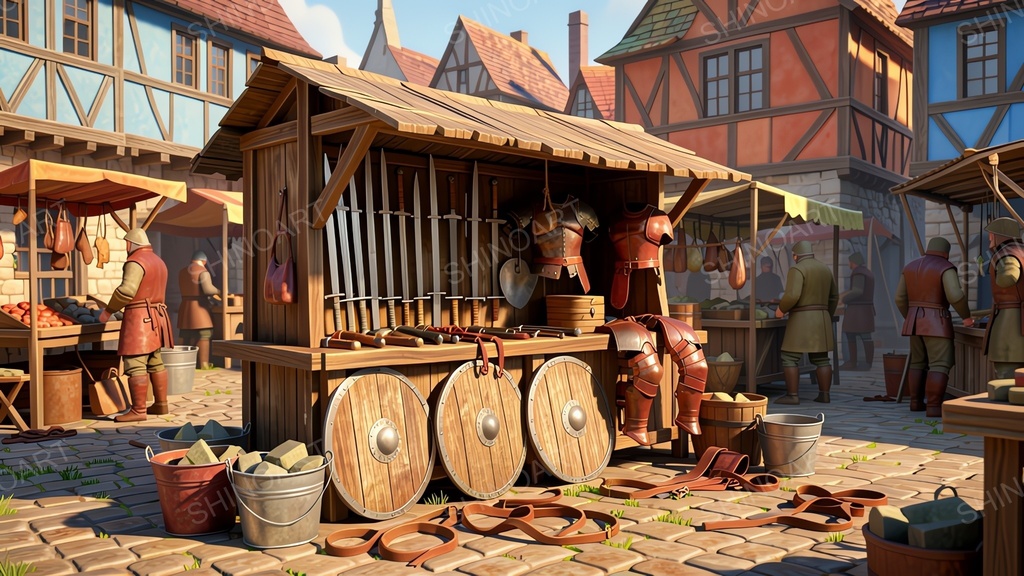 中世ファンタジー｜市場の武具屋台｜10枚セット