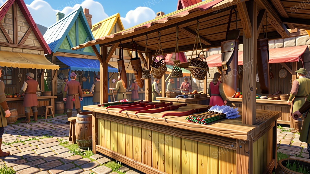 中世ファンタジー|市場の武具屋台|10枚セット