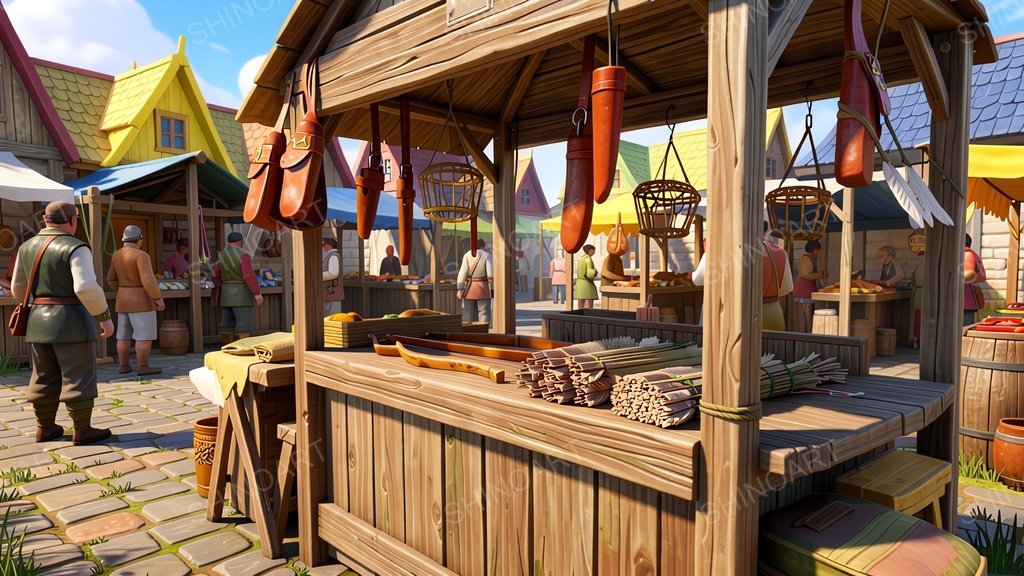 中世ファンタジー|市場の武具屋台|10枚セット