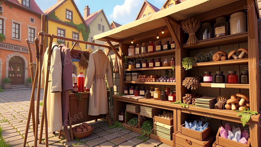 中世ファンタジー|魔道具商人の露店|10枚セット