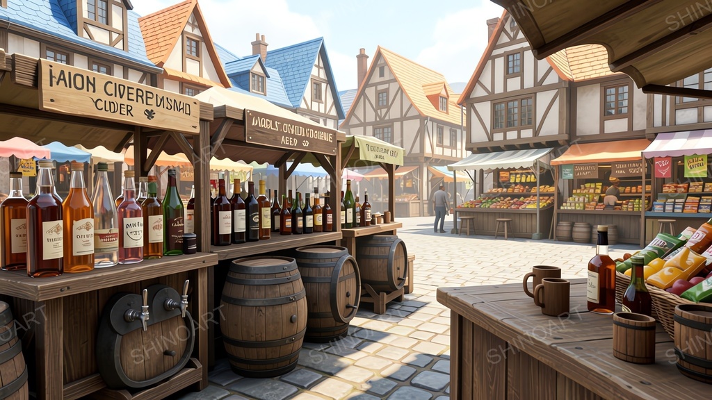 中世ファンタジー|市場の酒売り露店|10枚セット