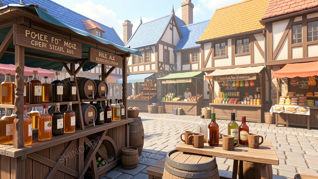 中世ファンタジー|市場の酒売り露店|10枚セット