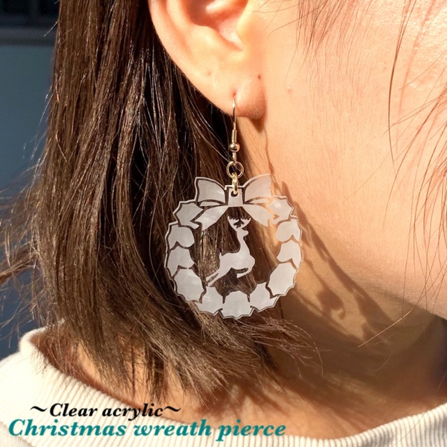【送料無料】クリスマスリース ピアス (左右1セット) クリスマス トナカイ