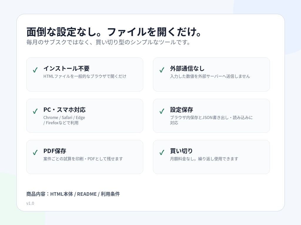 ハウスクリーニング 見積・利益チェッカー v1.0|移動時間・材料費・手数料まで含めて「いくら残るか」を自動計算