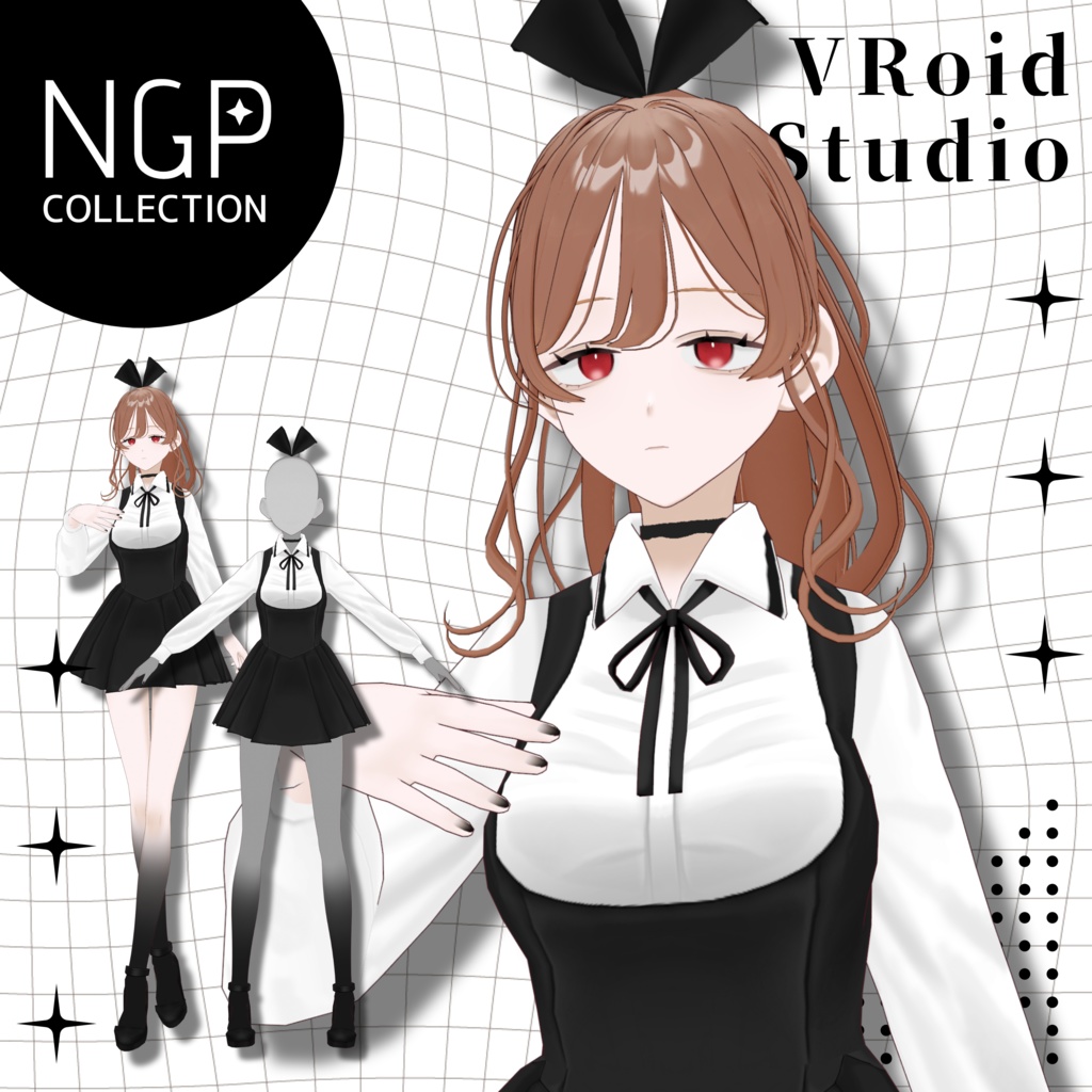 【VRoid】衣装／ブラックリボンドレスセット