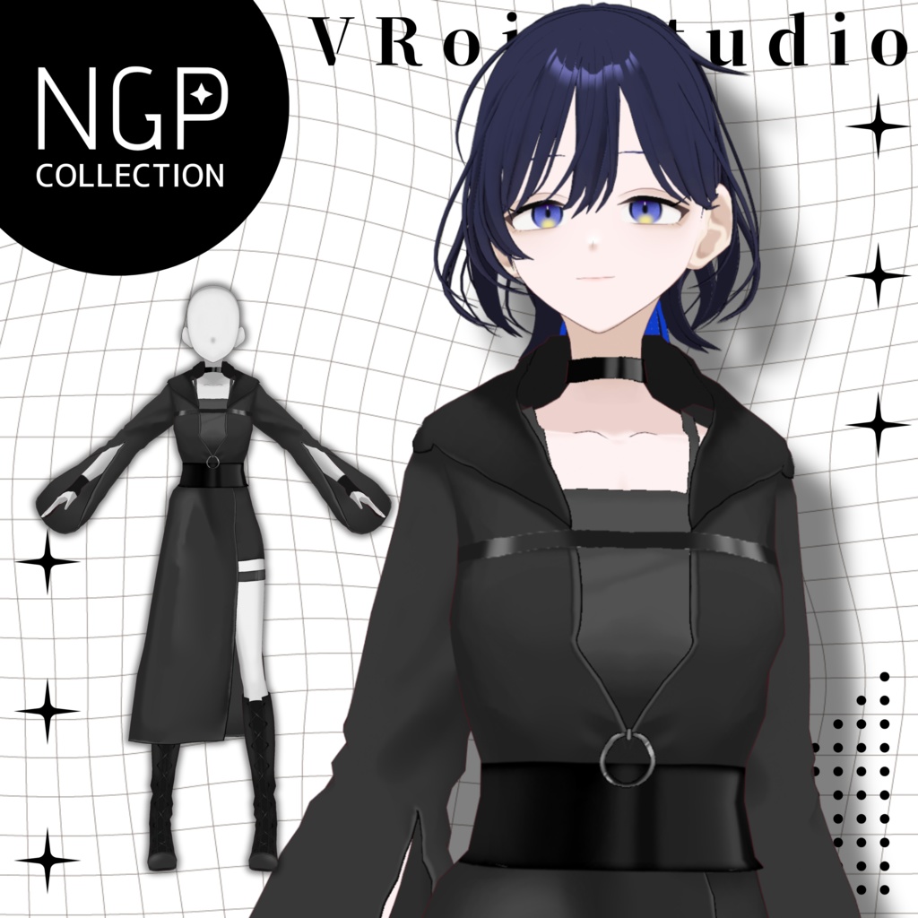 【VRoid】衣装／ブラックレザーセット