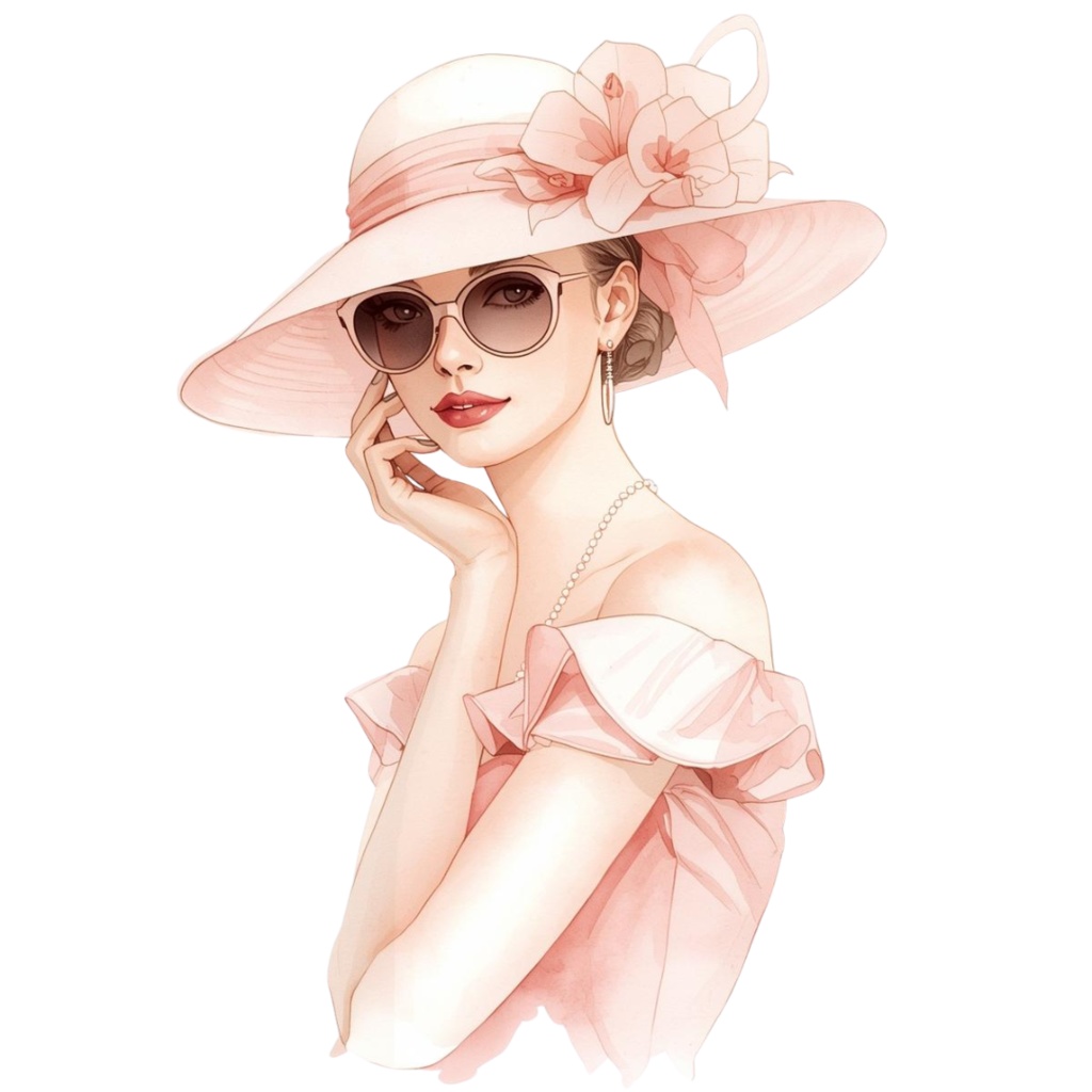 水彩画風 ピンクアンティーク旅行クリップアートセット(全10種類/PNG)