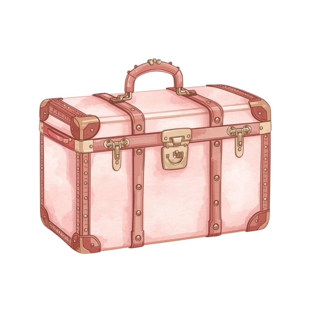 水彩画風 ピンクアンティーク旅行クリップアートセット(全10種類/PNG)