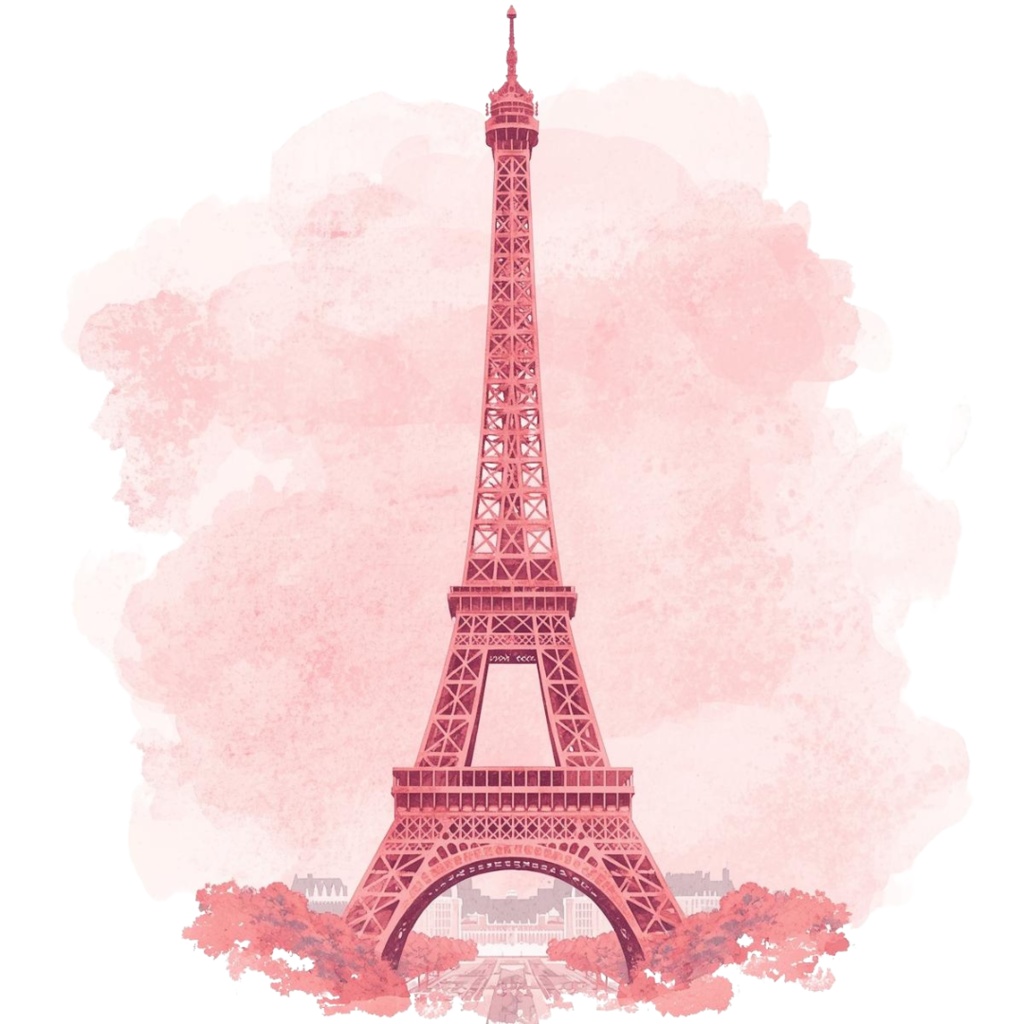 水彩画風 ピンクアンティーク旅行クリップアートセット(全10種類/PNG)