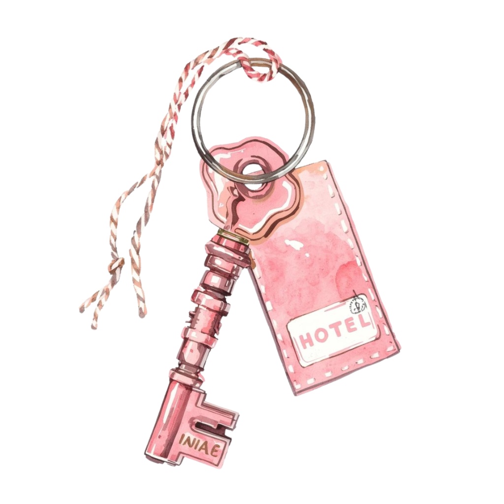 水彩画風 ピンクアンティーク旅行クリップアートセット(全10種類/PNG)