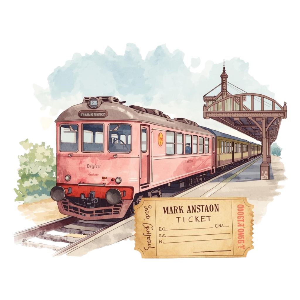 水彩画風 ピンクアンティーク旅行クリップアートセット(全10種類/PNG)