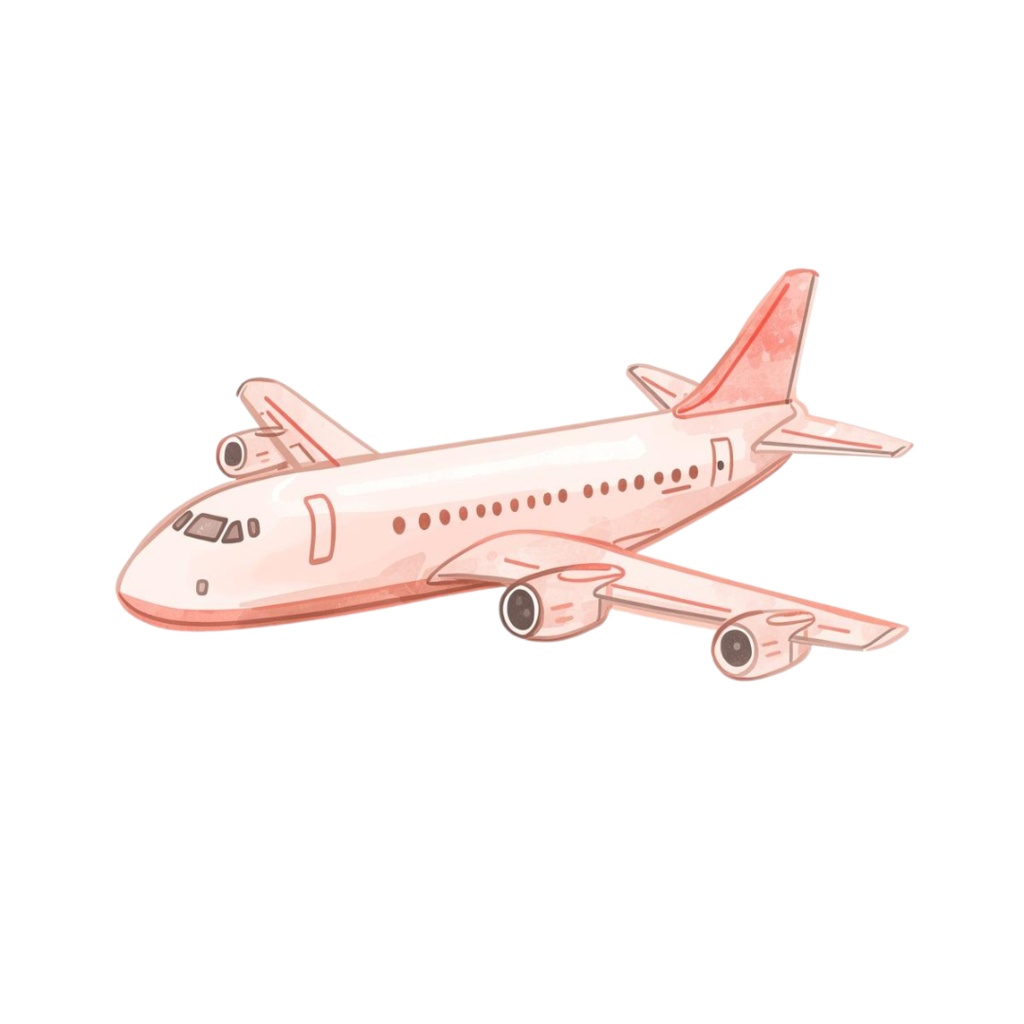 水彩画風 ピンクアンティーク旅行クリップアートセット(全10種類/PNG)