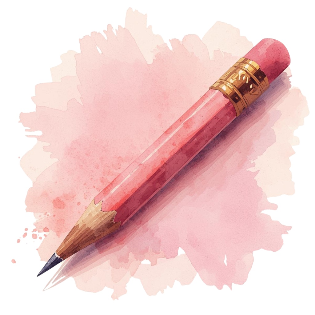 水彩画風 ピンクアンティーク文具クリップアートセット(全10種類/PNG)