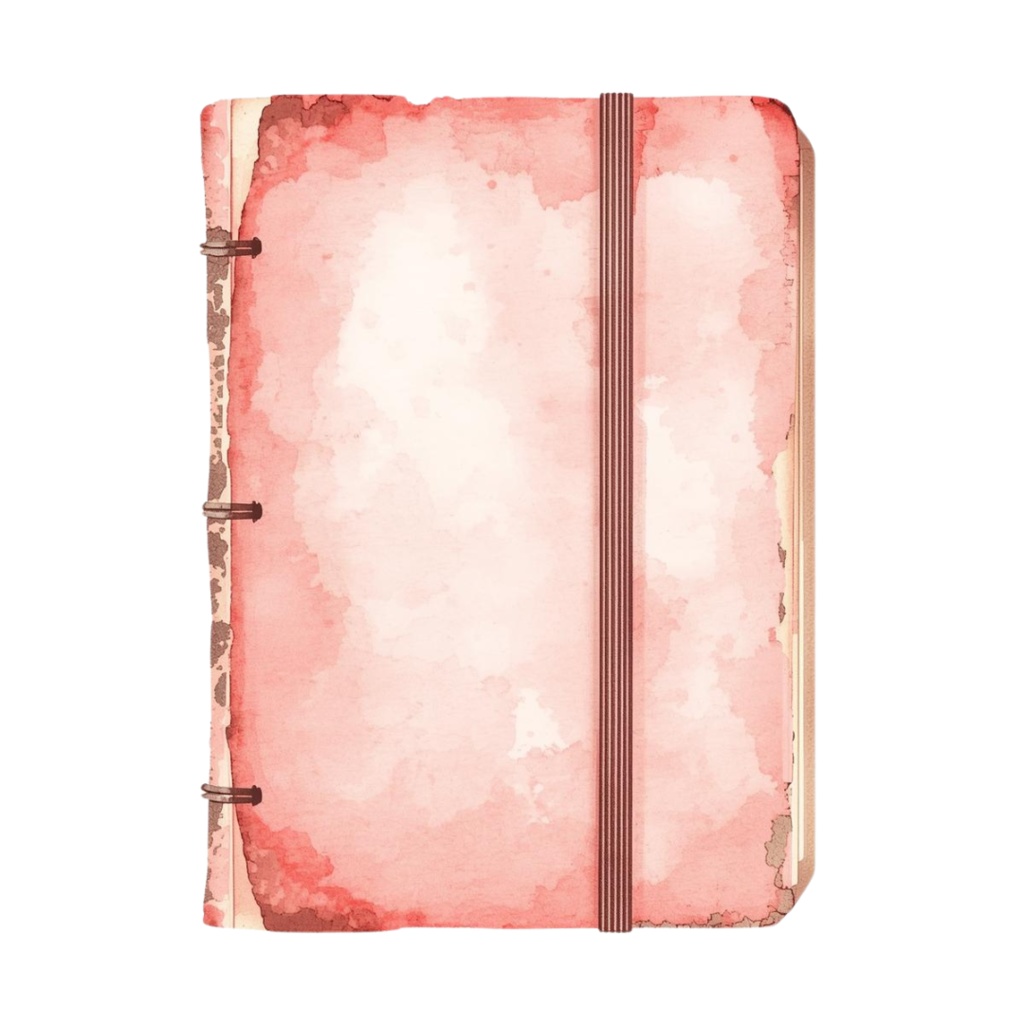 水彩画風 ピンクアンティーク文具クリップアートセット(全10種類/PNG)