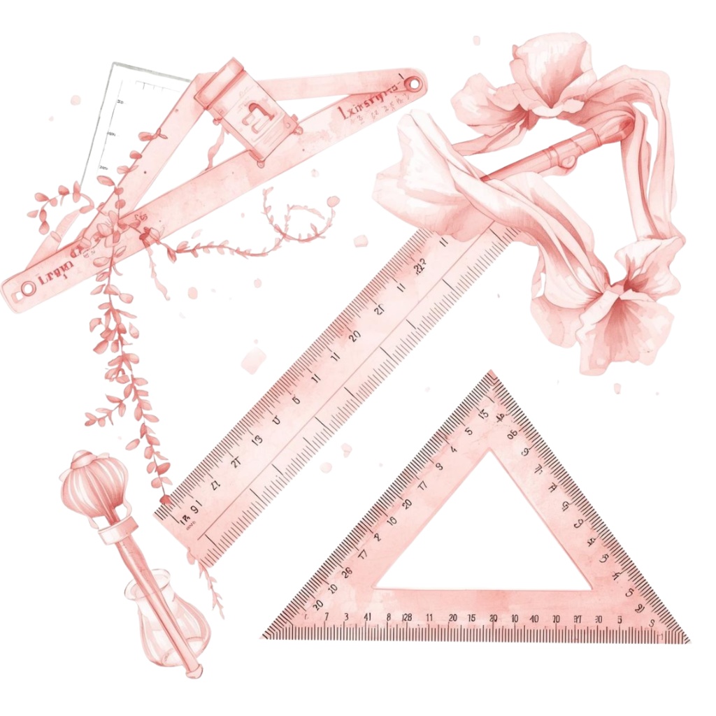 水彩画風 ピンクアンティーク文具クリップアートセット(全10種類/PNG)