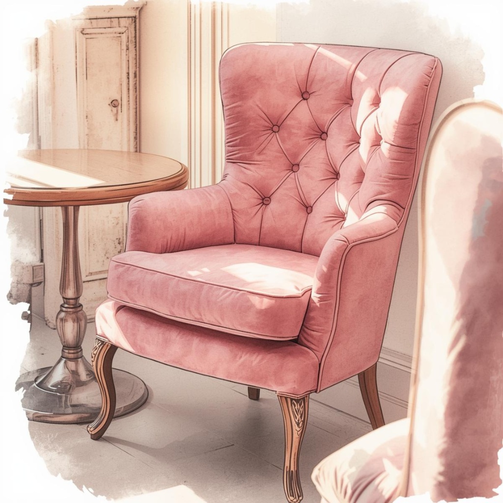 水彩画風 ピンクアンティーク カフェアイテム クリップアートセット(全10種類/PNG)