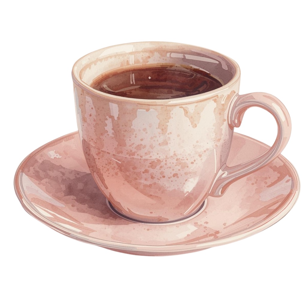 水彩画風 ピンクアンティーク カフェアイテム クリップアートセット(全10種類/PNG)