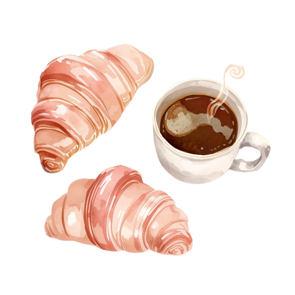 水彩画風 ピンクアンティーク カフェアイテム クリップアートセット(全10種類/PNG)