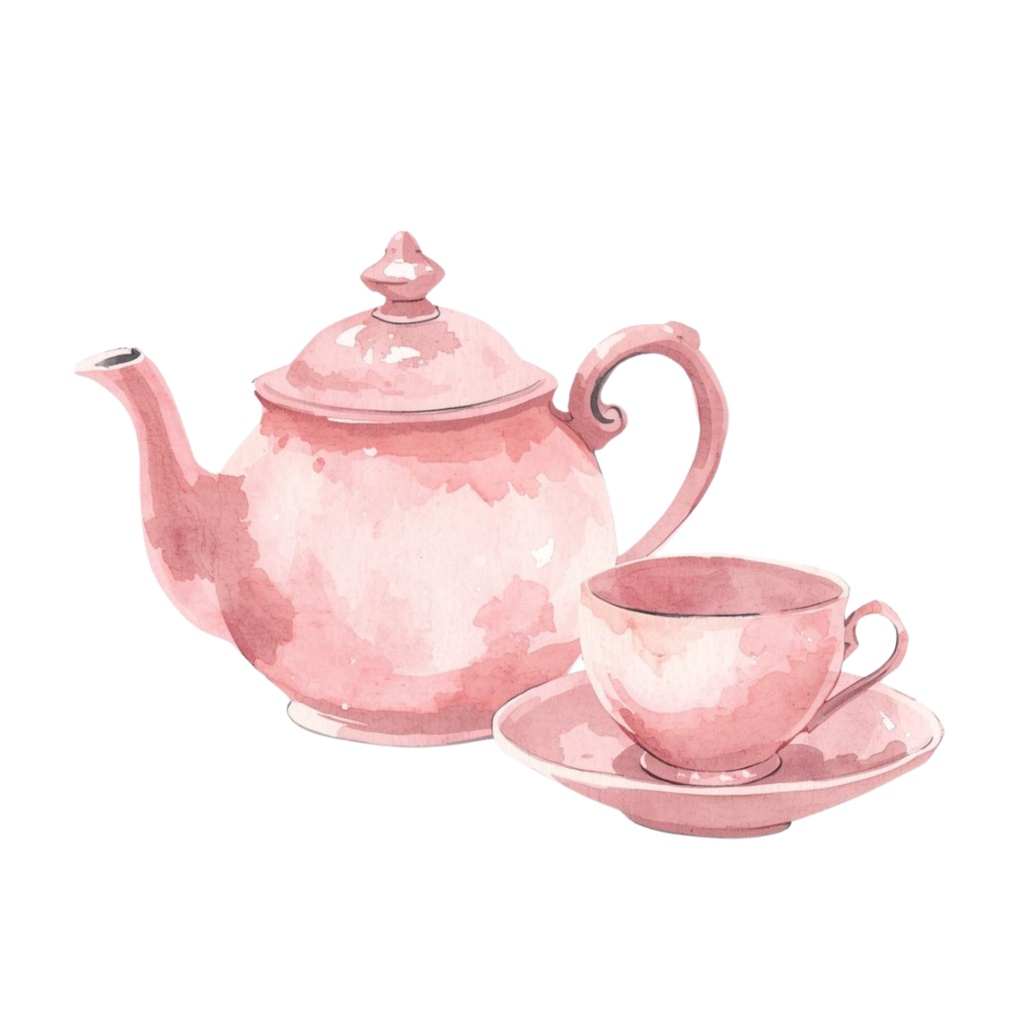 水彩画風 ピンクアンティーク カフェアイテム クリップアートセット(全10種類/PNG)