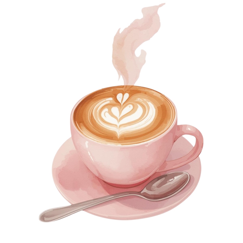 水彩画風 ピンクアンティーク カフェアイテム クリップアートセット(全10種類/PNG)