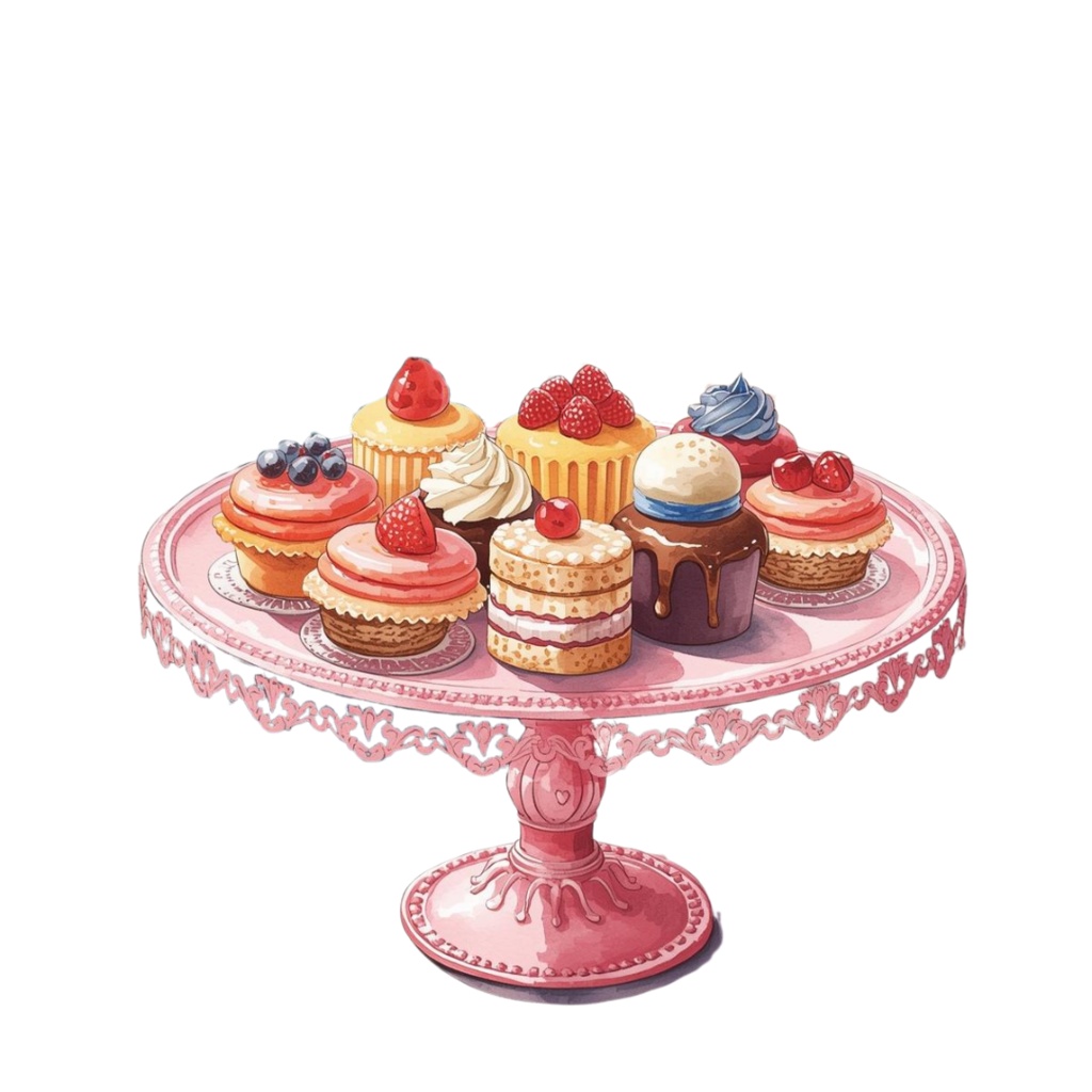 水彩画風 ピンクアンティーク カフェアイテム クリップアートセット(全10種類/PNG)