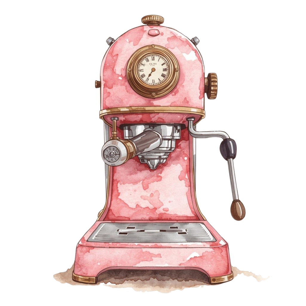 水彩画風 ピンクアンティーク カフェアイテム クリップアートセット(全10種類/PNG)