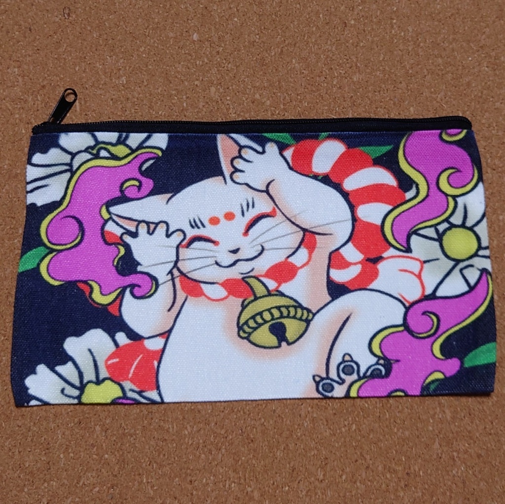 フラットポーチ　踊る猫【自作イラスト】