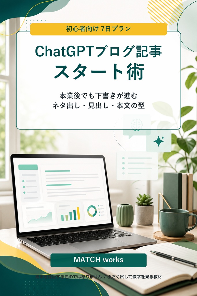 ChatGPTブログ記事スタート術【7日プラン＋コピペ用プロンプト集】｜副業ブログの1本目を書き切るための手順書