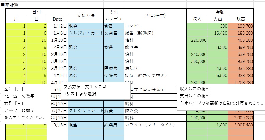 家計簿テンプレート　ライト版