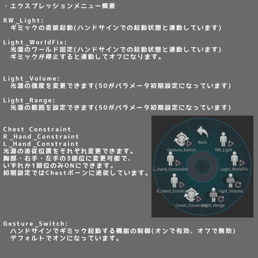 【MA設定済】ハンドサイン起動ライト【VRChat想定ギミック】