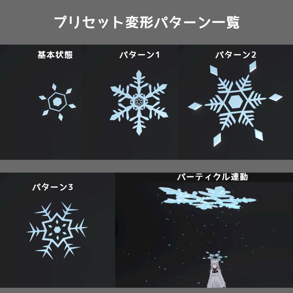 雪の結晶ヘイロー&パーティクルセット【MA設定済・VRChat想定3Dモデル】