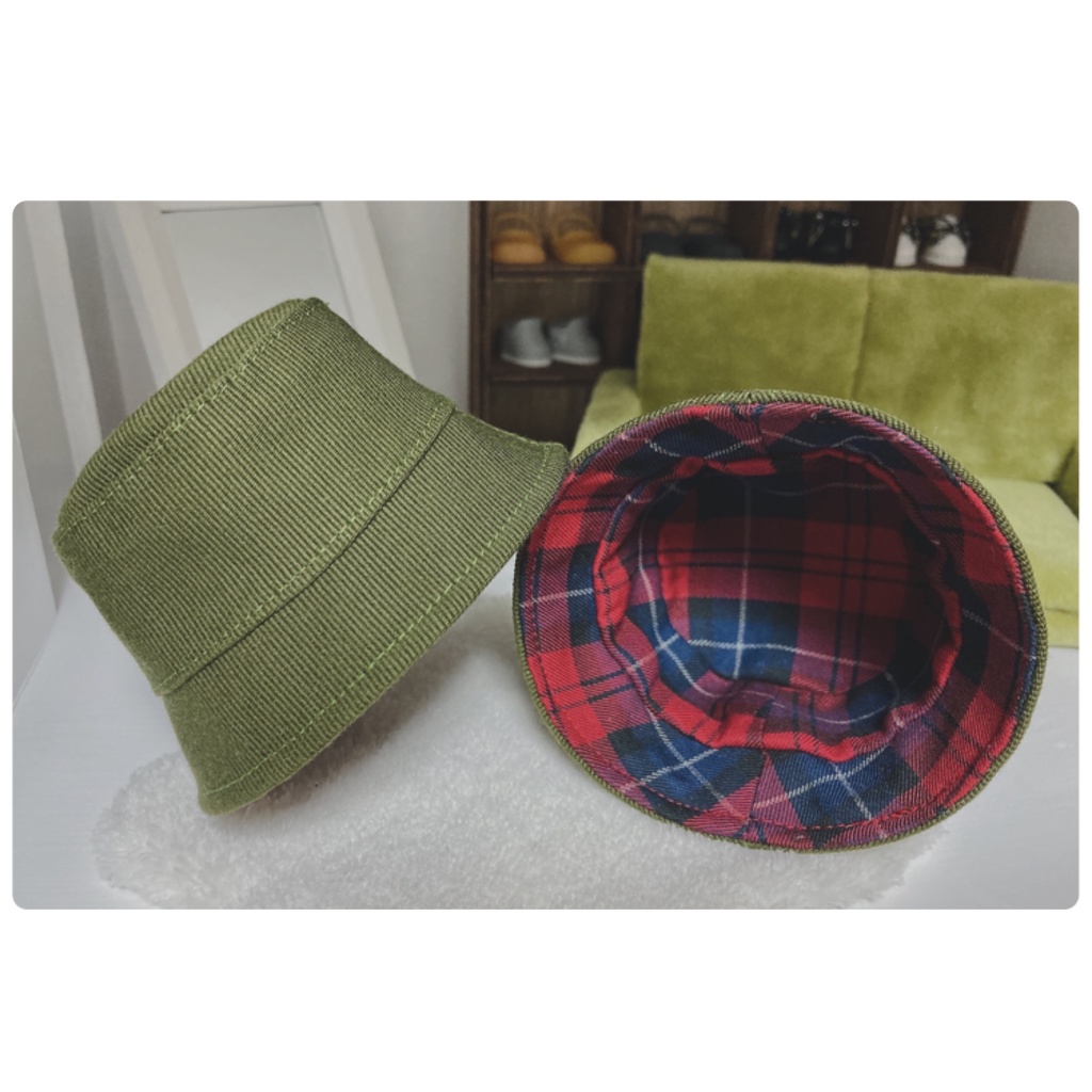 バケットハット(カーキ×赤チェック)