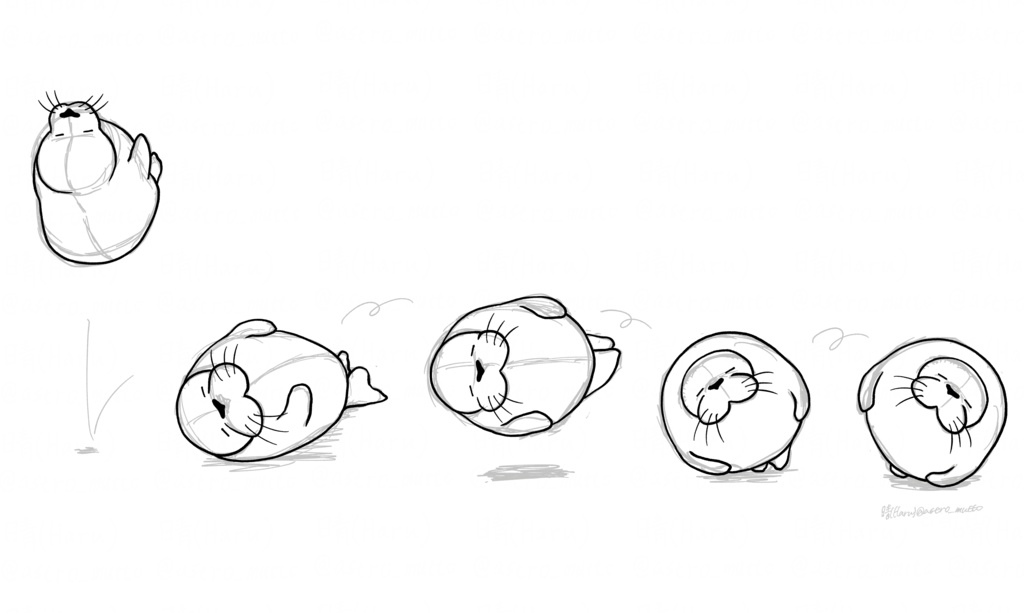 転がるアザラシ ラフスケッチTシャツ