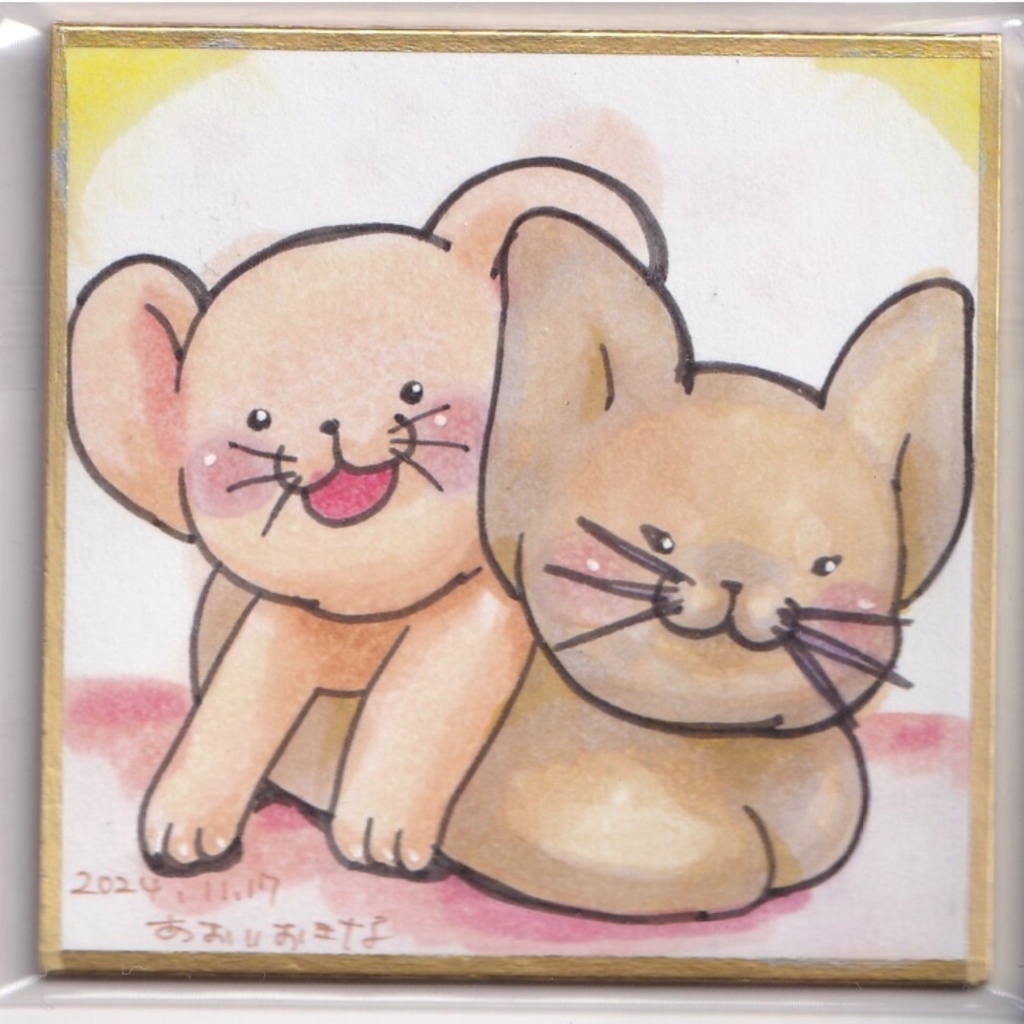 にゃんぱんとデビにょなかよし　色紙