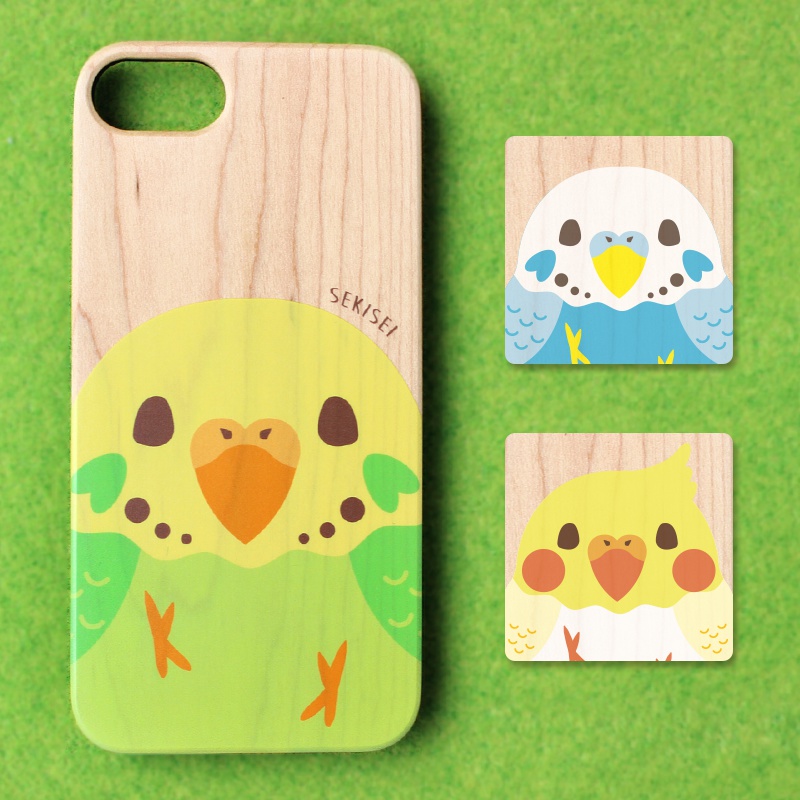 カラフルインコのウッドiphoneケース(セキセイインコ/黄) インコ 鳥 スマホケース