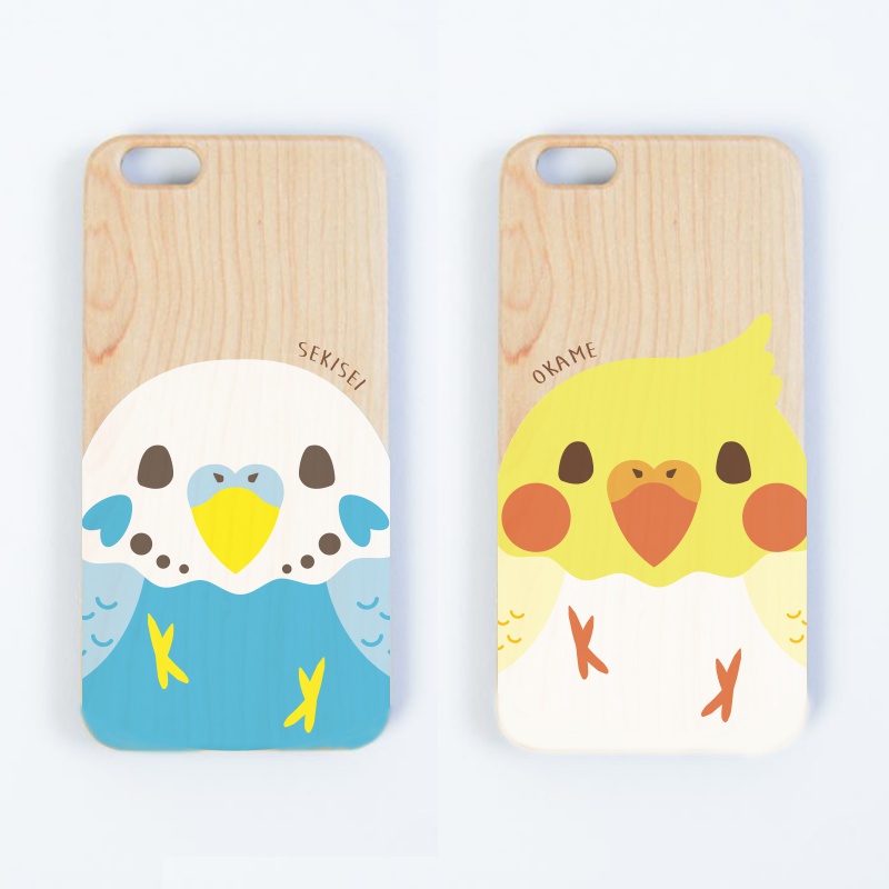 カラフルインコのウッドiphoneケース(セキセイインコ/黄) インコ 鳥 スマホケース