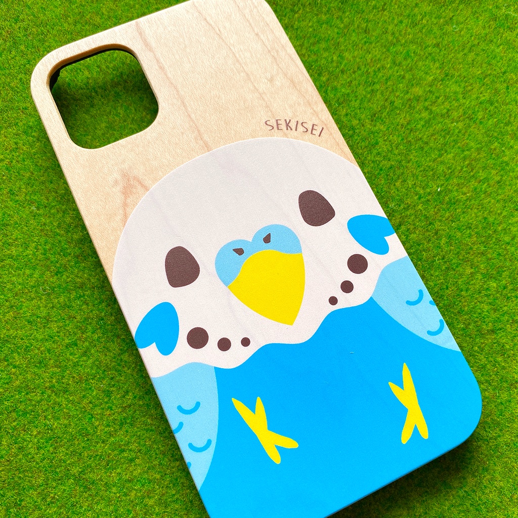 カラフルインコのウッドiphoneケース(セキセイインコ/青) スマホケース 鳥 インコ