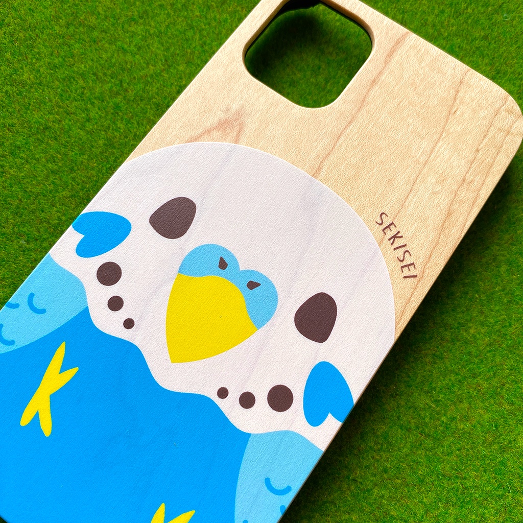 カラフルインコのウッドiphoneケース(セキセイインコ/青) スマホケース 鳥 インコ