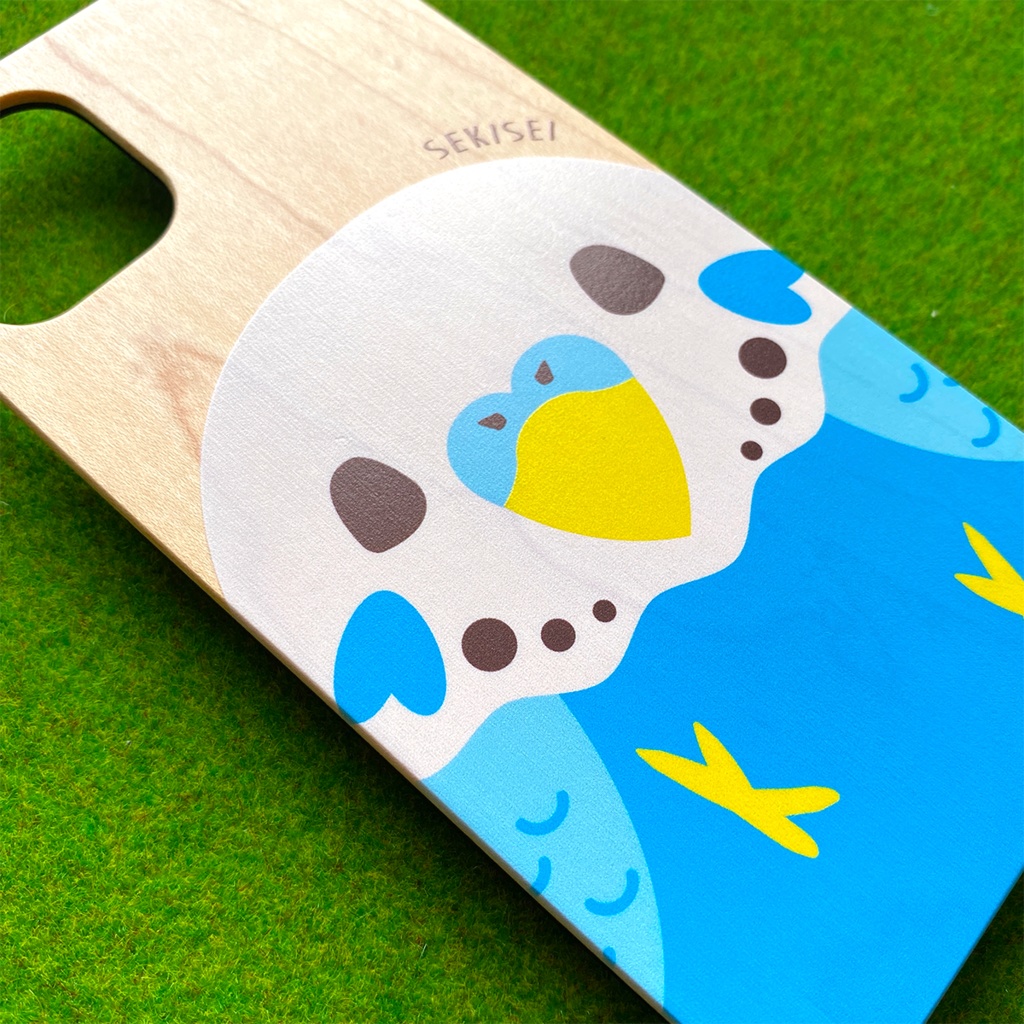 カラフルインコのウッドiphoneケース(セキセイインコ/青) スマホケース 鳥 インコ