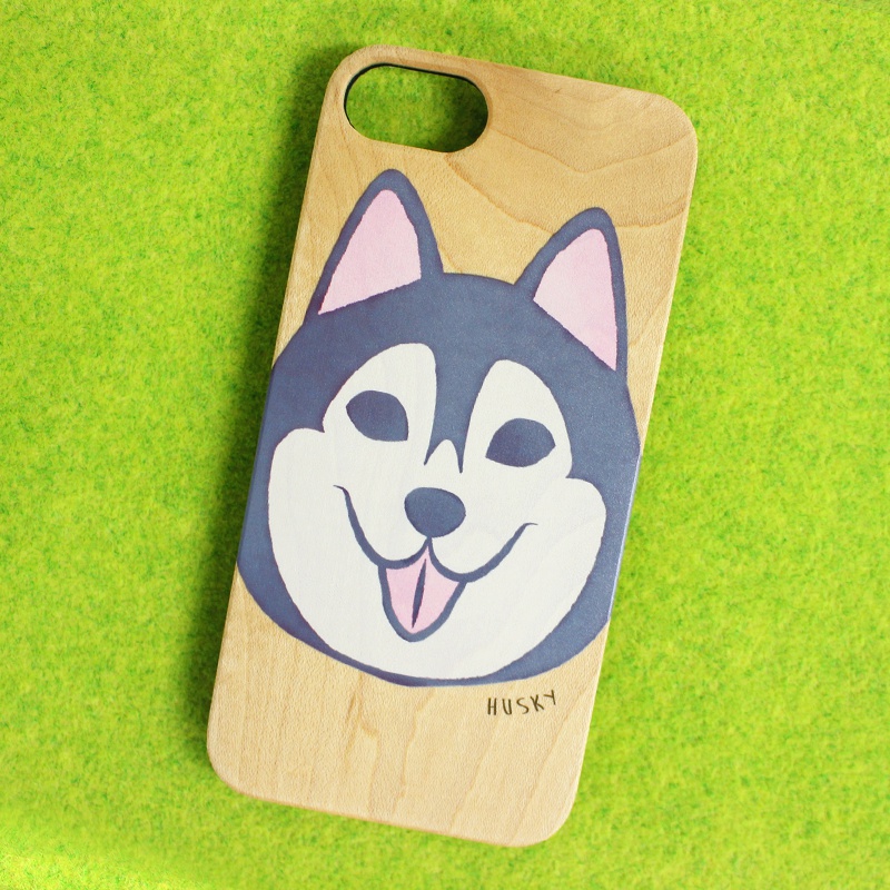シベリアンハスキーのウッドiphoneケース スマホケース 犬 ハスキー