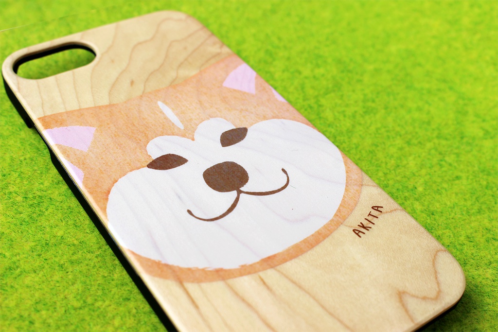 むくむく秋田犬のウッドiphoneケース スマホケース 犬 秋田犬