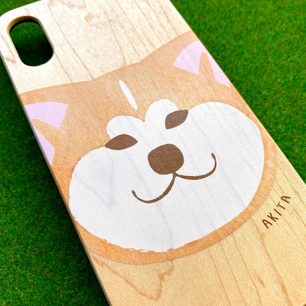 むくむく秋田犬のウッドiphoneケース スマホケース 犬 秋田犬