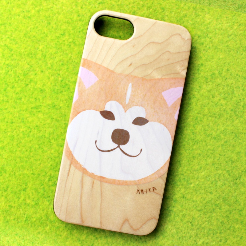 むくむく秋田犬のウッドiphoneケース スマホケース 犬 秋田犬